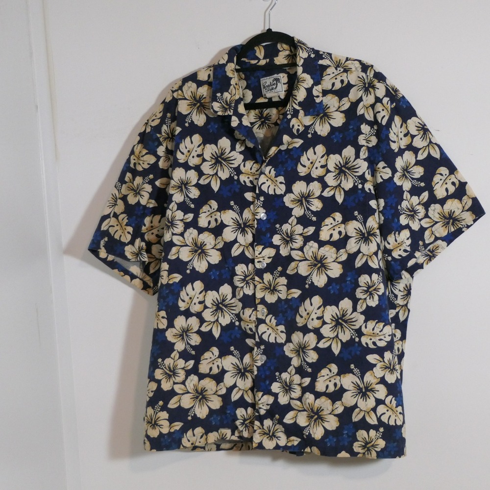 Paradise Style Men Hawaiian Shirt 3XL Blue Floral Hibiscus Tropical Aloha Hawaii